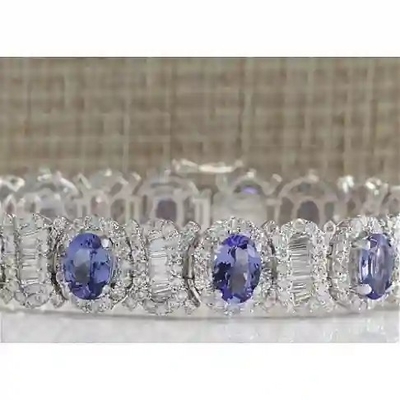 24,70 CTW Tanzanite natural y pulsera de la CZ en el oro blanco sólido 14K