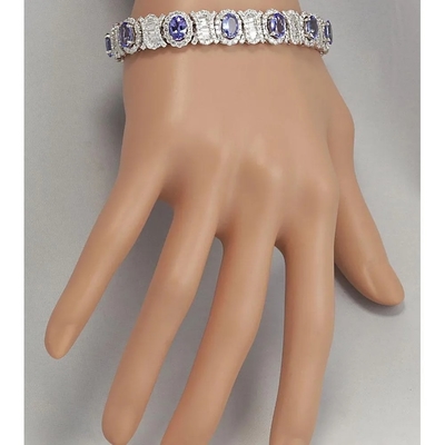 Plata blanca natural de Finecraft 16 Cttw Tanzanite Topaz Link Tennis Bracelet Sterling