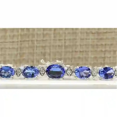 Plata blanca natural de Finecraft 16 Cttw Tanzanite Topaz Link Tennis Bracelet Sterling