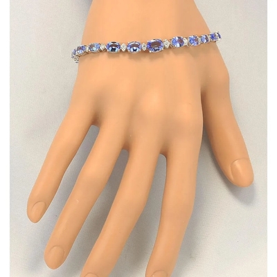 11,80 CTW Tanzanite natural y pulsera de la CZ en el oro blanco sólido 14k