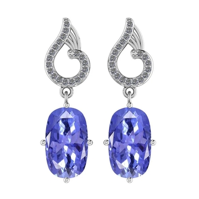 7,82 CTW Tanzanite natural y oro amarillo del sólido de los pendientes 14K de la CZ
