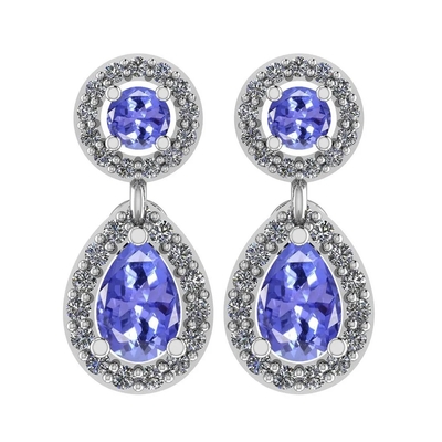 7,82 CTW Tanzanite natural y oro amarillo del sólido de los pendientes 14K de la CZ