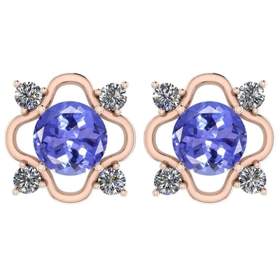 7,82 CTW Tanzanite natural y oro amarillo del sólido de los pendientes 14K de la CZ