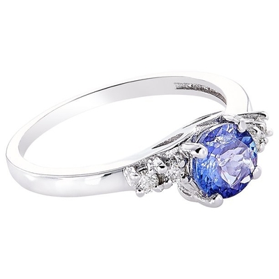 Anillo Sterling Silver Ring Jewelry de JewelersClub Tanzanite del diseño floral con el acento blanco de la CZ