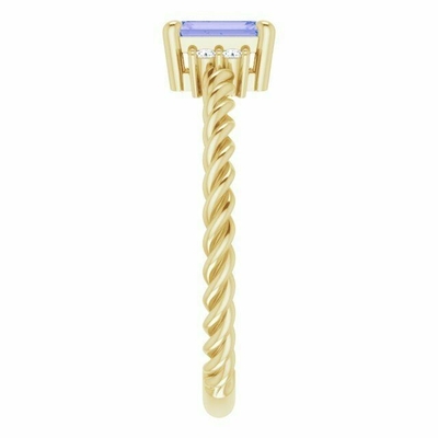 Oro amarillo de Ring In 14K del compromiso de la cuerda de Tanzanite 0.06CTW