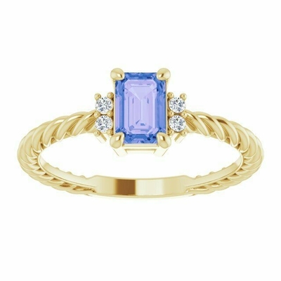 Oro amarillo de Ring In 14K del compromiso de la cuerda de Tanzanite 0.06CTW
