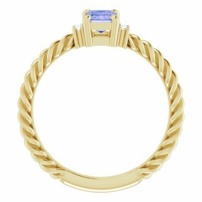 Oro amarillo de Ring In 14K del compromiso de la cuerda de Tanzanite 0.06CTW