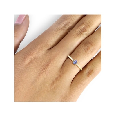Oro amarillo de Ring In 14K del compromiso de la cuerda de Tanzanite 0.06CTW