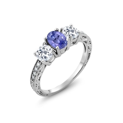 Quilate Tanzanite 0,925 acentos blancos de Sterling Silver Ring Jewelry With CZ