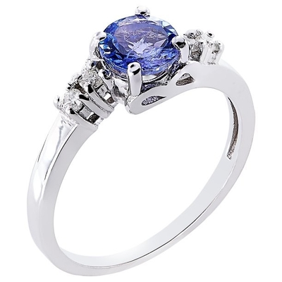 oro blanco del anillo de compromiso 14k de princesa Cut Natural Tanzanite de 4m m
