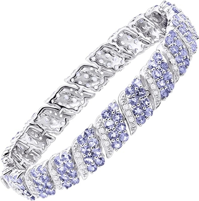 Plata blanca natural de Finecraft 16 Cttw Tanzanite Topaz Link Tennis Bracelet Sterling