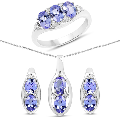 3,12 quilates Tanzanite auténtico y topacio blanco collar 925 Sterling Silver de 3 pedazos