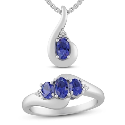 3,12 quilates Tanzanite auténtico y topacio blanco collar 925 Sterling Silver de 3 pedazos