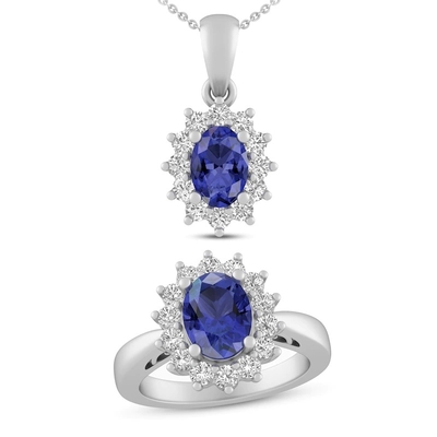 3,12 quilates Tanzanite auténtico y topacio blanco collar 925 Sterling Silver de 3 pedazos
