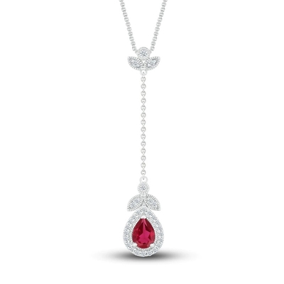 Zafiro Laboratorio-creado y Ruby Necklace Sterling Silver Laboratorio-creado