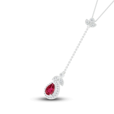 Zafiro Laboratorio-creado y Ruby Necklace Sterling Silver Laboratorio-creado