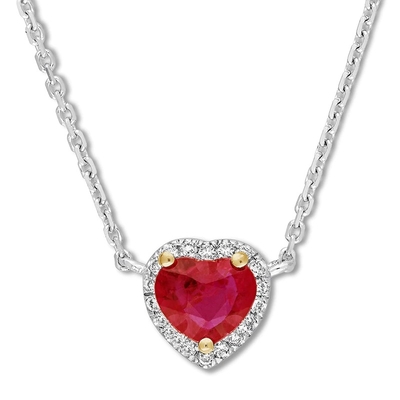 Zafiro Laboratorio-creado y Ruby Necklace Sterling Silver Laboratorio-creado