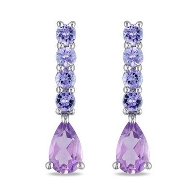 2,46 Ct. T.W. And 1/10 Ct. Pendientes de Leverback de la amatista de T.W. CZ en Sterling Silver