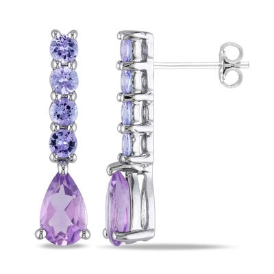 Amatista y Diamond Drop Earrings en los pendientes del descenso del oro 9ct para las mujeres