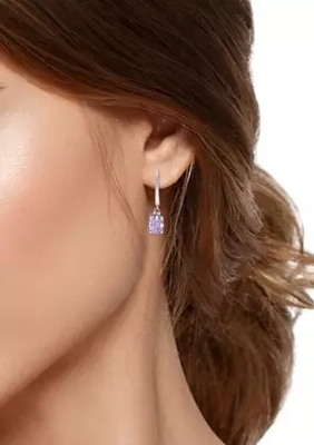 2,46 Ct. T.W. And 1/10 Ct. Pendientes de Leverback de la amatista de T.W. CZ en Sterling Silver