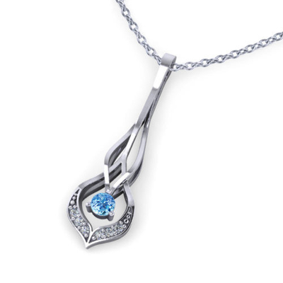 La pera del collar del oro blanco de la CZ 14k de la aguamarina forma los diamantes 10cttw de 6x9m m