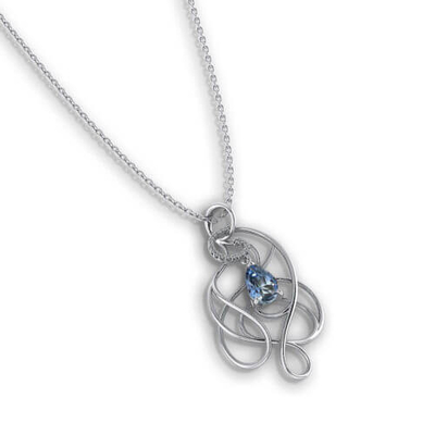 La pera del collar del oro blanco de la CZ 14k de la aguamarina forma los diamantes 10cttw de 6x9m m