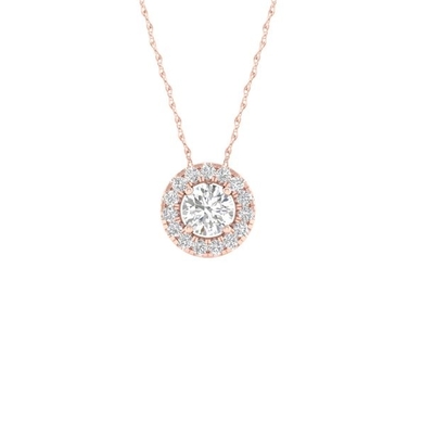 Collar pendiente imperial de 1/6Ct TDW CZ 10k Rose Gold Round Diamond Halo