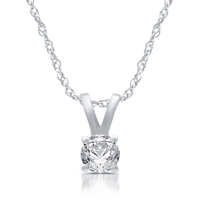 oro blanco pendiente del collar 14K del solitario de la CZ de la ronda 1/5ct