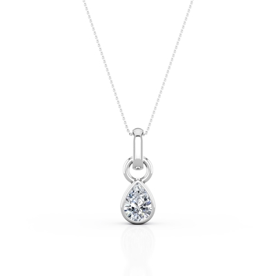 Corte CZ - solitario de la pera de 0,33 quilates - bisel que fija el collar pendiente - oro blanco 10K