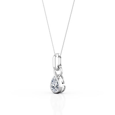 Corte CZ - solitario de la pera de 0,33 quilates - bisel que fija el collar pendiente - oro blanco 10K