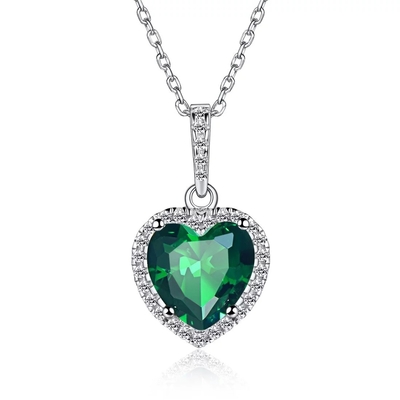 925 de plata elegantes Emerald Birthstone Necklace simulado Sterling Silver Heart Pendant Necklace