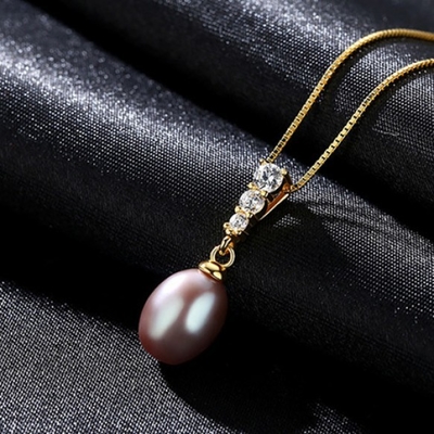 Collar pendiente de la perla de agua dulce en 925 Sterling Silver For Women