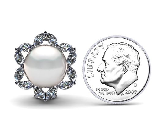 joyería y perla cultivada de agua dulce blanca Marquise Earring del oro blanco 14K