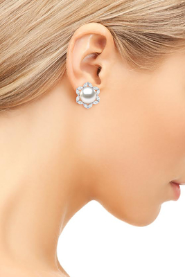 joyería y perla cultivada de agua dulce blanca Marquise Earring del oro blanco 14K
