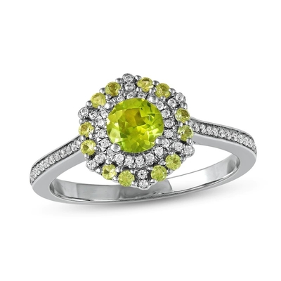 Peridot verde y oro blanco del ct TW 10K del anillo 1/6 de la CZ en plata