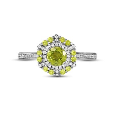 Peridot verde y oro blanco del ct TW 10K del anillo 1/6 de la CZ en plata