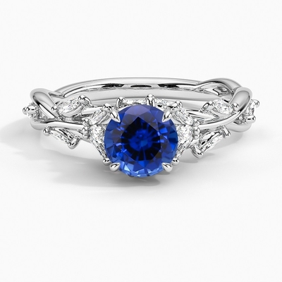 Sapphire Capella Three Stone Lab creada laboratorio CZ Ring Set con zafiro creado laboratorio oval azul de 9x7m m
