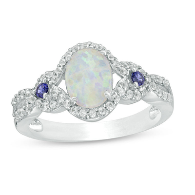 ópalo en forma de corazón de 5.0m m y 1/8 CT. Anillo del marco de T.W. CZ en Sterling Silver