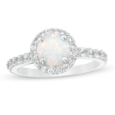 Ópalo oval y anillo del estilo del vintage del acento de la CZ en el oro blanco 10K