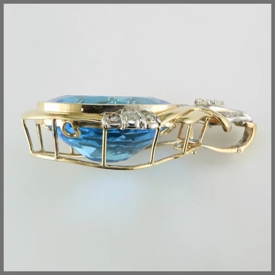 14K alrededor cortó el colgante azul de Topaz And CZ aumenta para las mujeres