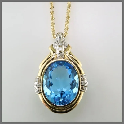 14K alrededor cortó el colgante azul de Topaz And CZ aumenta para las mujeres