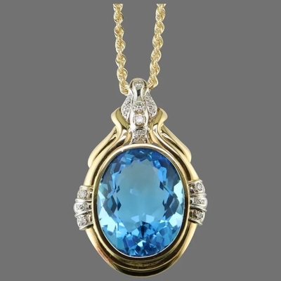 14K alrededor cortó el colgante azul de Topaz And CZ aumenta para las mujeres
