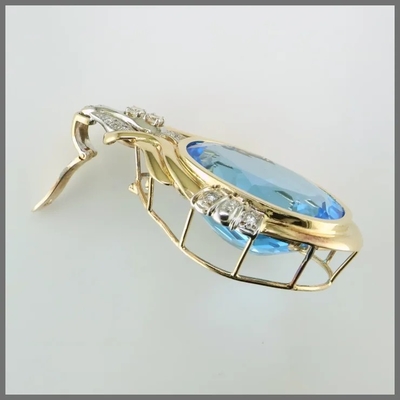 14K alrededor cortó el colgante azul de Topaz And CZ aumenta para las mujeres