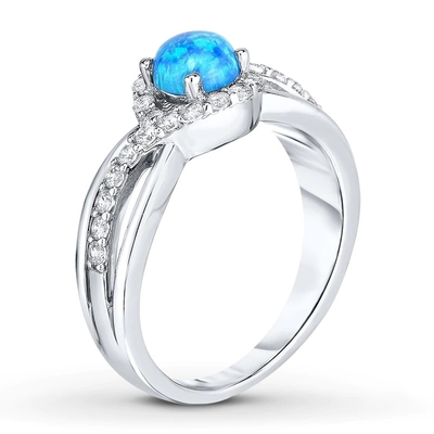 El laboratorio creó a Opal Ring White Topaz With azul 925 Sterling Silver