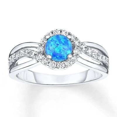 El laboratorio creó a Opal Ring White Topaz With azul 925 Sterling Silver