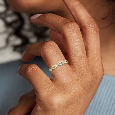 moda Ring For Women del vínculo de 9K Rose Gold With Silver Diamond