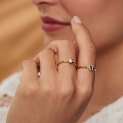 9K oro Ring With Silver Diamond Engagement Ring For Women