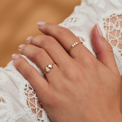 9K oro Ring With Silver Diamond Engagement Ring For Women