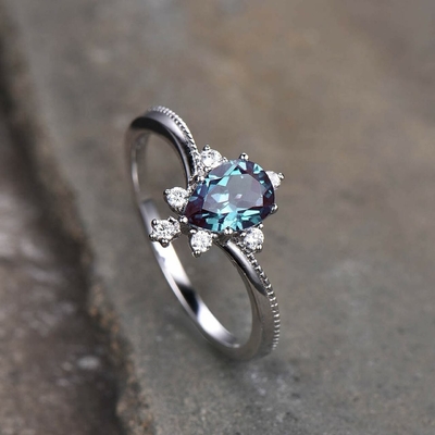 Joyería de piedra del Alexandrite sintético, 925 anillos de Sterling Silver Lab Created Alexandrite