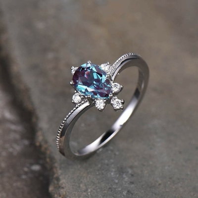 Joyería de piedra del Alexandrite sintético, 925 anillos de Sterling Silver Lab Created Alexandrite